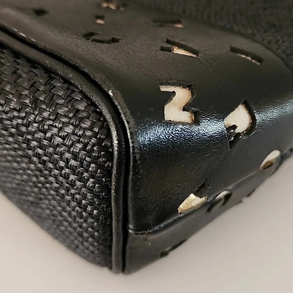 Nina Ricci Maroquinerie‎ Black Straw and Leather Handbag